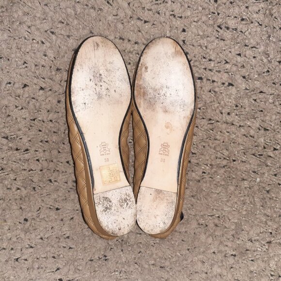 LONDON SOLE-Tan Quilted Leather-Black Patent Leather Cap Toe-Sz 38-Excellent - Picture 7 of 9